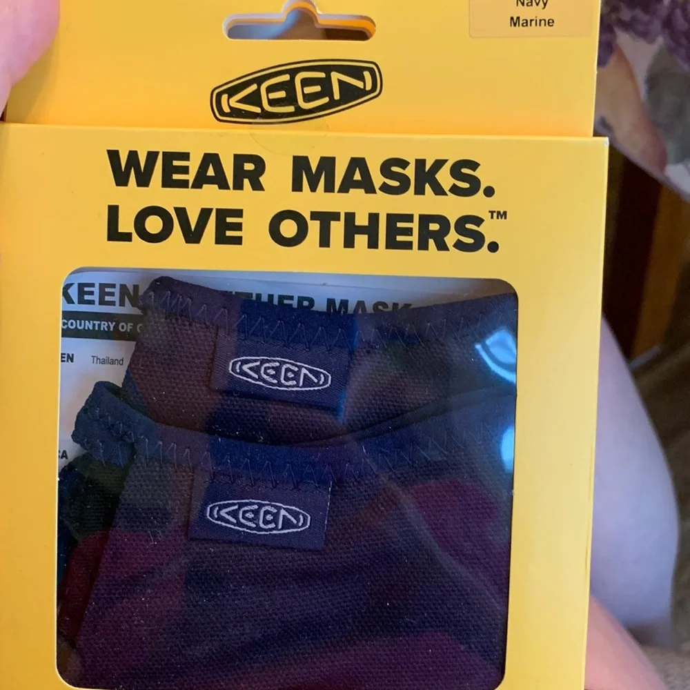 New set of 2 KEEN Together XS / S canvas navy blue face masks ties adjustable